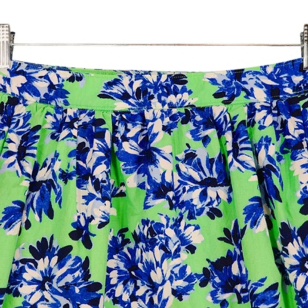 J Crew Pleated Midi Skirt 8 Women Floral‎ Blue Green Cotton Full Swing Fairycore